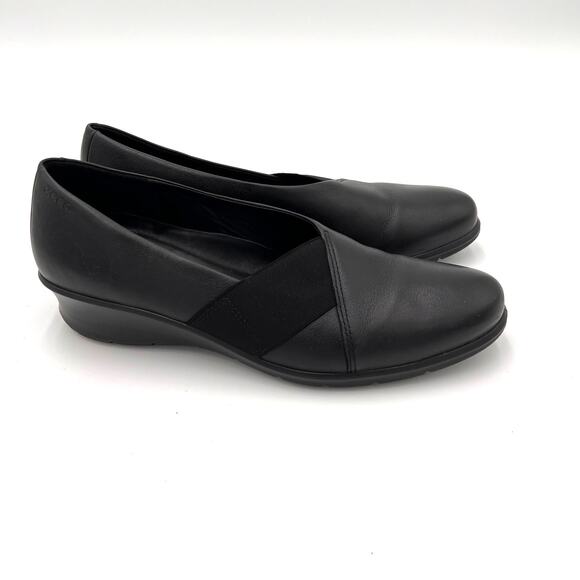 ECCO Comfort Shoes 41 Womens 10 Black Leather Wedge Slip On Minimalist Career - Picture 1 of 8